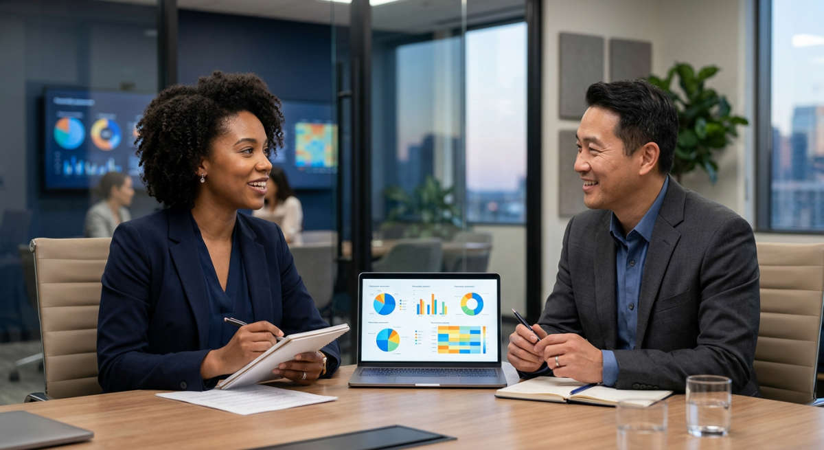 Employee and manager discussing psychometric insights and promotion readiness