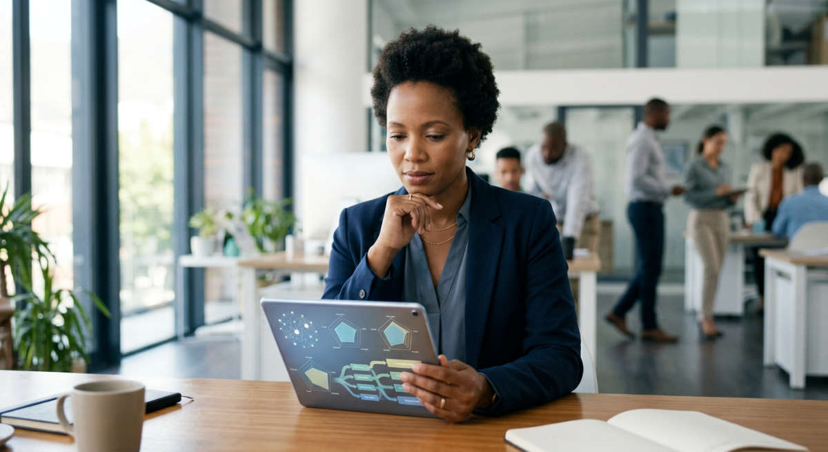 Professional reviewing psychometric insights to plan career growth